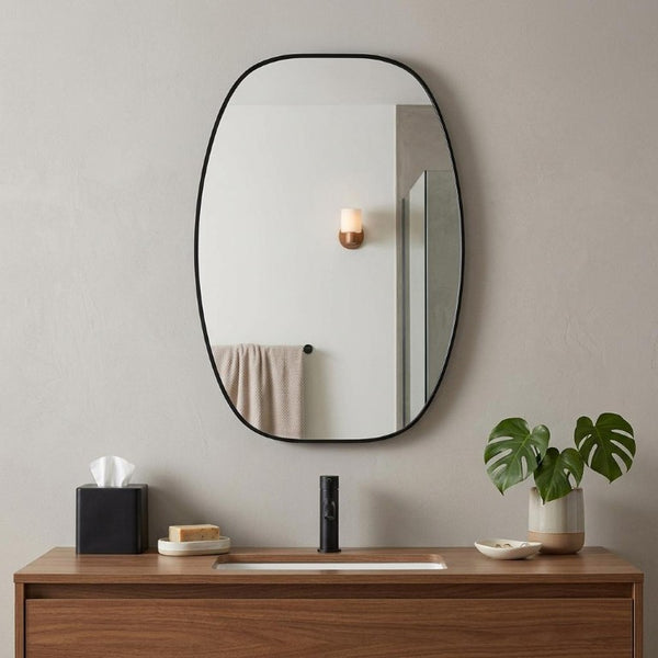 36 Inch Oval Aluminum Framed Bathroom Vanity Mirror Elegant Wall Accent for Modern Spaces