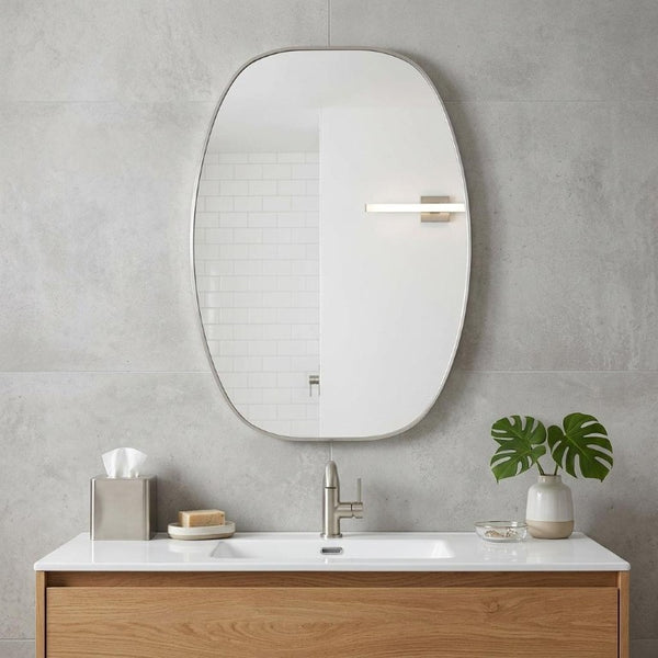 36 Inch Oval Aluminum Framed Bathroom Vanity Mirror Elegant Wall Accent for Modern Spaces