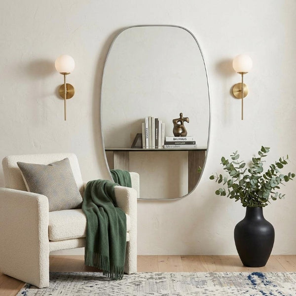 40 Inch Oval Bathroom Mirror with Silver Aluminum Frame for Modern Vanity Decor