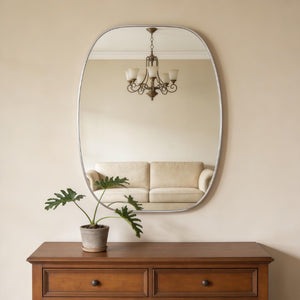 40 Inch Oval Bathroom Mirror with Silver Aluminum Frame for Modern Vanity Decor