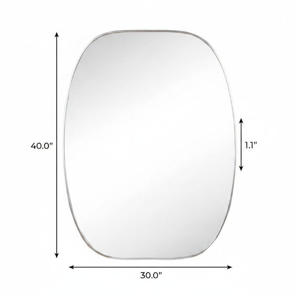 40 Inch Oval Bathroom Mirror with Silver Aluminum Frame for Modern Vanity Decor