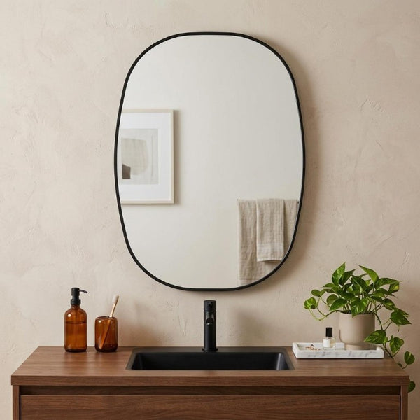 32 Inch Oval Aluminum Framed Bathroom Vanity Mirror Elegant Wall Accent for Modern Decor