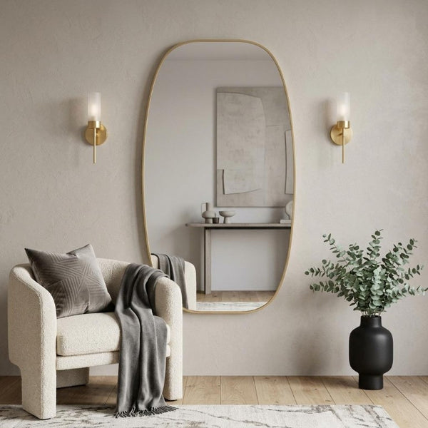 48 Inch Oval Aluminum Framed Wall Mirror Elegant Vanity Accent for Modern Bathroom Decor