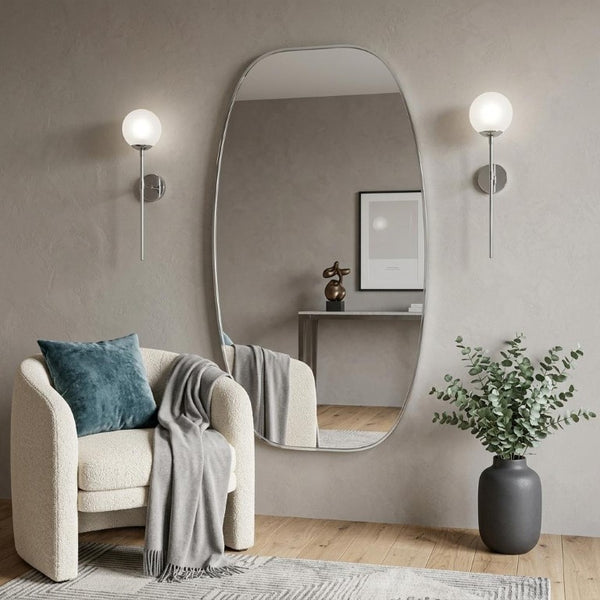 48 Inch Oval Aluminum Framed Wall Mirror Elegant Vanity Accent for Modern Bathroom Decor