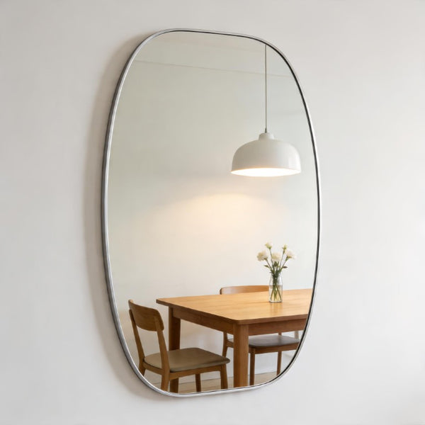 48 Inch Oval Aluminum Framed Wall Mirror Elegant Vanity Accent for Modern Bathroom Decor