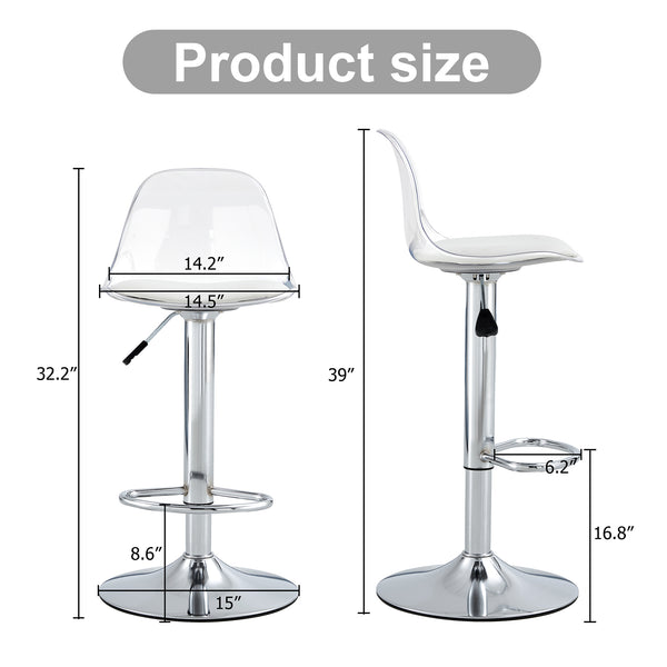 English Elm Modern PU Bar Stools Set of 2 — 360° Swivel, Height Adjustable, Waterproof Leather, Ergonomic White Finish W1151P200322