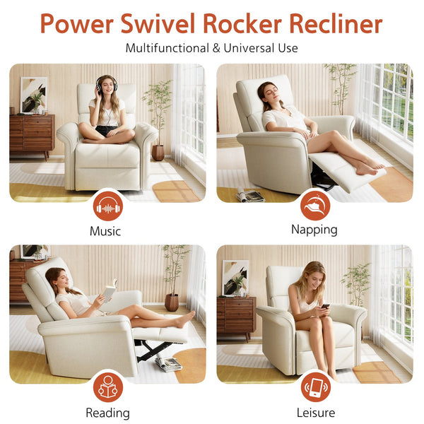 English Elm Power Power Swivel Rocker Recliner Chair with Wide Armrests, Dual USB Charging Ports, Compact Comfort Gray W1028S00054