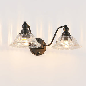 English Elm 20 Inch 2-Light Vintage Bathroom Wall Sconce with Iron and Glass Shades – Elegant Vanity Lighting for Mirror and Hallway Black W2312P374842