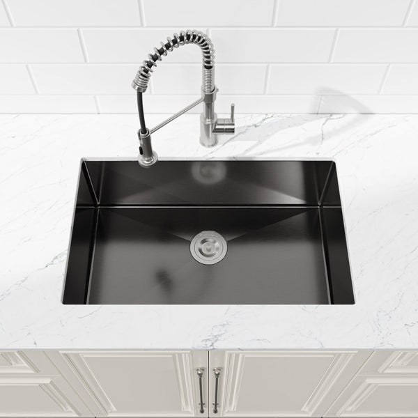 English Elm Stainless Steel Handmade Undermount Kitchen Sink Matte Black Single Bowl Deep Basin T3177P370632