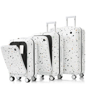 English Elm Luggage Hard Shell 3 Piece Set with Usb Port Spinner Wheels and Front Access Panel Ivory N726P197969W