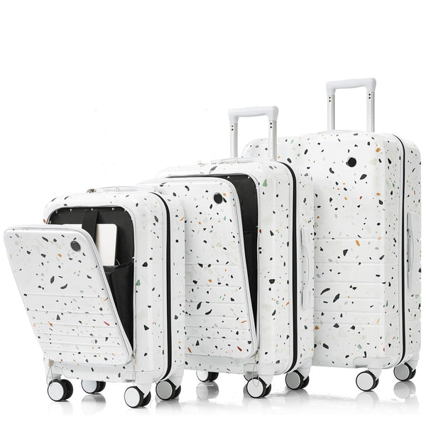 English Elm Luggage Hard Shell 3 Piece Set with Usb Port Spinner Wheels and Front Access Panel Ivory N726P197969W