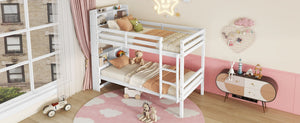 English Elm Twin Over Twin Bunk Bed With Integrated Shelves, Safety Guardrails & Convertible Design, White Finish W504S00214-GIGA