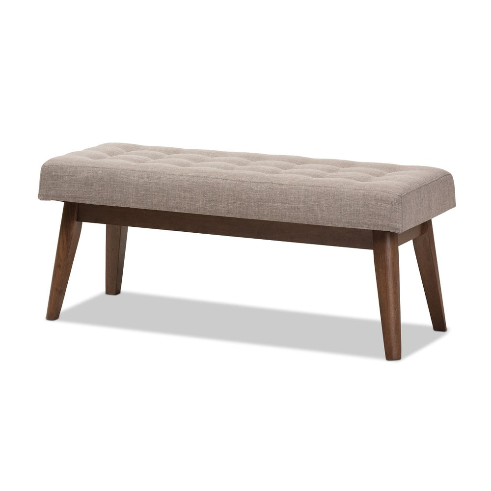 Baxton Studio Baxton Studio Elia Mid-Century Modern Button-Tufted Bench with Walnut Frame for Stylish Seating Light Grey WM1622-BE-Light Grey/Walnut