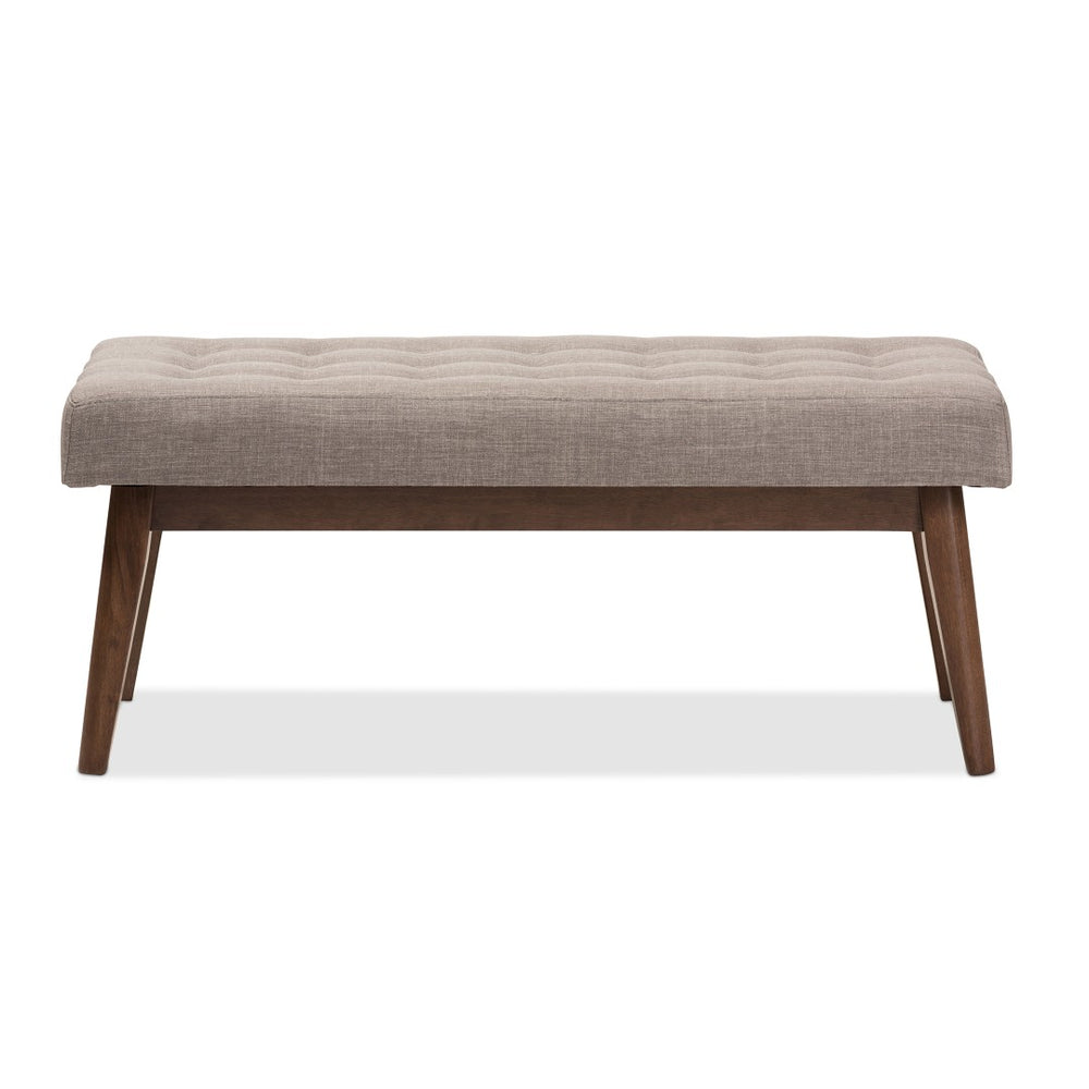 Baxton Studio Baxton Studio Elia Mid-Century Modern Button-Tufted Bench with Walnut Frame for Stylish Seating Light Grey WM1622-BE-Light Grey/Walnut