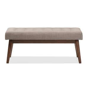 Baxton Studio Baxton Studio Elia Mid-Century Modern Button-Tufted Bench with Walnut Frame for Stylish Seating Light Grey WM1622-BE-Light Grey/Walnut