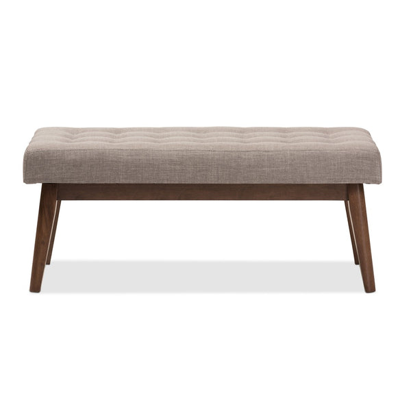 Baxton Studio Baxton Studio Elia Mid-Century Modern Button-Tufted Bench with Walnut Frame for Stylish Seating Light Grey WM1622-BE-Light Grey/Walnut