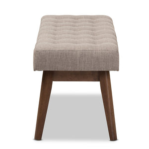 Baxton Studio Baxton Studio Elia Mid-Century Modern Button-Tufted Bench with Walnut Frame for Stylish Seating Light Grey WM1622-BE-Light Grey/Walnut