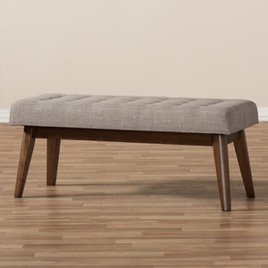Baxton Studio Baxton Studio Elia Mid-Century Modern Button-Tufted Bench with Walnut Frame for Stylish Seating Light Grey WM1622-BE-Light Grey/Walnut