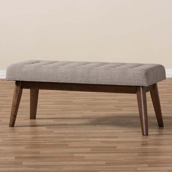 Baxton Studio Baxton Studio Elia Mid-Century Modern Button-Tufted Bench with Walnut Frame for Stylish Seating Light Grey WM1622-BE-Light Grey/Walnut