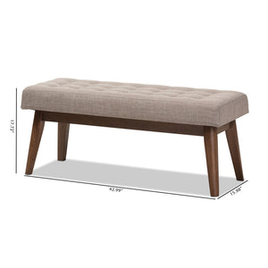 Baxton Studio Baxton Studio Elia Mid-Century Modern Button-Tufted Bench with Walnut Frame for Stylish Seating Light Grey WM1622-BE-Light Grey/Walnut