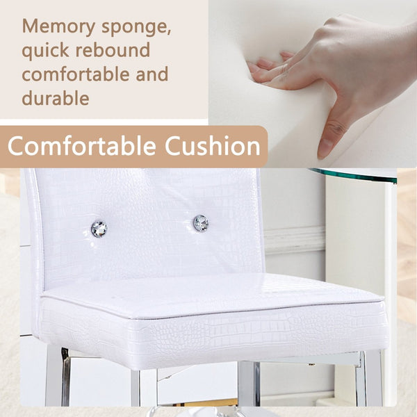 English Elm A Set of 2 Crocodile Embossed Pvc Barstools with Crystal Clasp Detail for Home Bars White W3875P383095