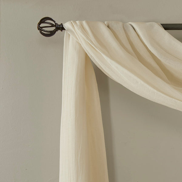 English Elm Solid Madison Park Harper Crushed Sheer Scarf 42x216" Cream Textured Lightweight Draping Elegance B03598170