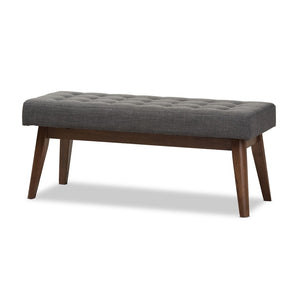 Baxton Studio Baxton Studio Elia Mid-Century Modern Button-Tufted Bench with Walnut Frame for Stylish Seating Dark Grey WM1622-BE-Dark Grey/Walnut