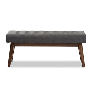 Baxton Studio Baxton Studio Elia Mid-Century Modern Button-Tufted Bench with Walnut Frame for Stylish Seating Dark Grey WM1622-BE-Dark Grey/Walnut