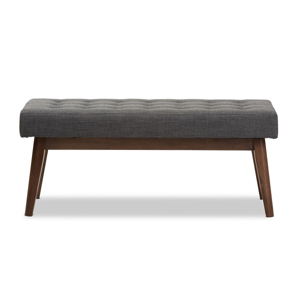 Baxton Studio Baxton Studio Elia Mid-Century Modern Button-Tufted Bench with Walnut Frame for Stylish Seating Dark Grey WM1622-BE-Dark Grey/Walnut