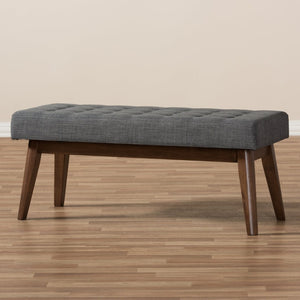 Baxton Studio Baxton Studio Elia Mid-Century Modern Button-Tufted Bench with Walnut Frame for Stylish Seating Dark Grey WM1622-BE-Dark Grey/Walnut