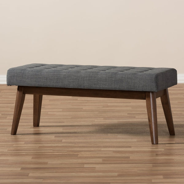 Baxton Studio Baxton Studio Elia Mid-Century Modern Button-Tufted Bench with Walnut Frame for Stylish Seating Dark Grey WM1622-BE-Dark Grey/Walnut