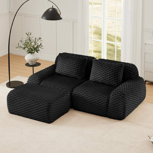 English Elm 82" Modular L-shaped Sectional Sofa Flannelette Upholstered with Movable Ottoman Living Room Black W714S01531