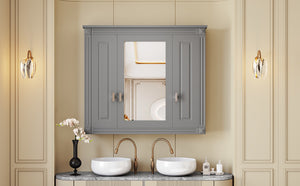 English Elm Bathroom Wall Cabinet Mirrored Mdf Three Door Over Toilet Gray Storage Unit N710P252503E