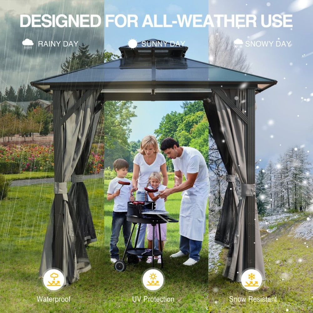 English Elm Outdoor Grill Gazebo 8X8Ft - Stylish Hardtop Bbq Shelter With Uv Protection & Storage Hooks For Patio W765P269610-GIGA