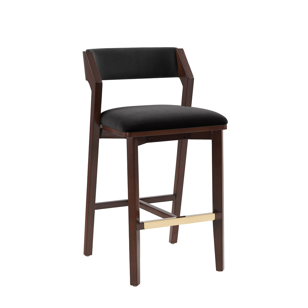 English Elm Patricia Velvet Upholstered Counter Stool with Beech Frame, Gold Footrest Plate, Commercial Grade Comfort Black B365P398046