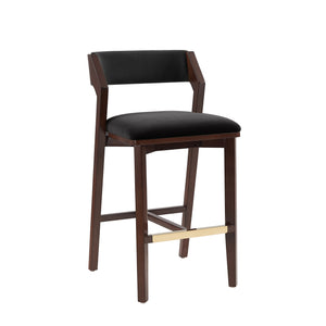 English Elm Patricia Velvet Upholstered Counter Stool with Beech Frame, Gold Footrest Plate, Commercial Grade Comfort Black B365P398046