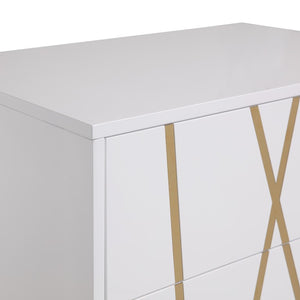 VIG Furniture Nixa Modern High-Gloss White & Gold Chest With 5 Soft-Close Drawers, Gold Crisscross Accents, Preassembled VGVCJ1909-5H-WHT