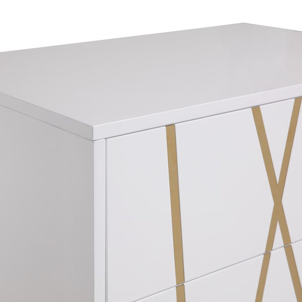 VIG Furniture Nixa Modern High-Gloss White & Gold Chest With 5 Soft-Close Drawers, Gold Crisscross Accents, Preassembled VGVCJ1909-5H-WHT