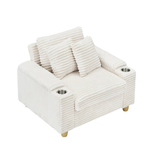 English Elm White Corduroy Single Sofa with Built-In Arm Storage, Ottoman Storage, Removable Covers, 57" W1658S00138