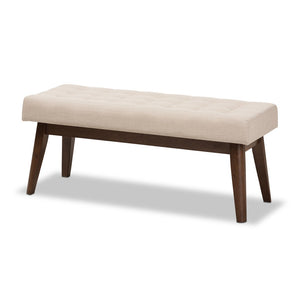Baxton Studio Baxton Studio Elia Mid-Century Modern Button-Tufted Bench with Walnut Frame for Stylish Seating Light Beige WM1622-BE-Beige/Walnut