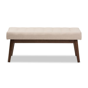 Baxton Studio Baxton Studio Elia Mid-Century Modern Button-Tufted Bench with Walnut Frame for Stylish Seating Light Beige WM1622-BE-Beige/Walnut
