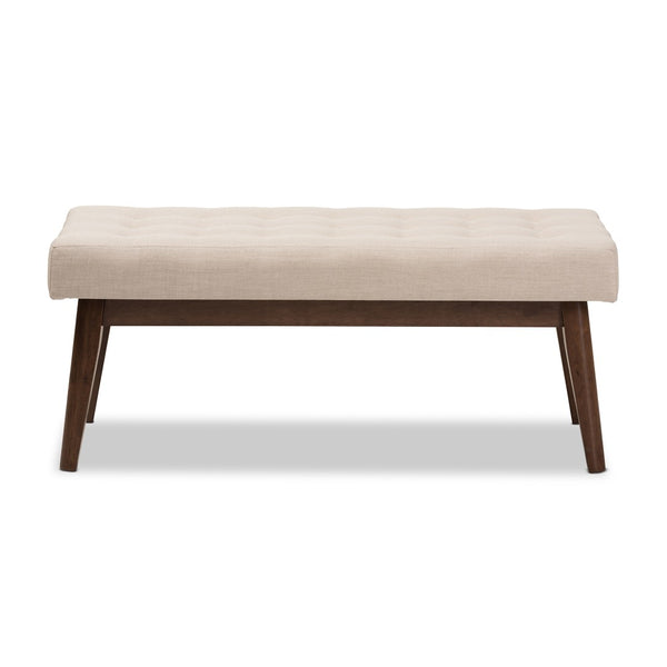 Baxton Studio Baxton Studio Elia Mid-Century Modern Button-Tufted Bench with Walnut Frame for Stylish Seating Light Beige WM1622-BE-Beige/Walnut
