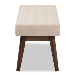 Baxton Studio Baxton Studio Elia Mid-Century Modern Button-Tufted Bench with Walnut Frame for Stylish Seating Light Beige WM1622-BE-Beige/Walnut