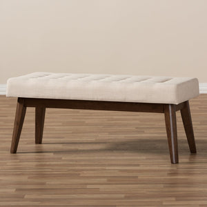 Baxton Studio Baxton Studio Elia Mid-Century Modern Button-Tufted Bench with Walnut Frame for Stylish Seating Light Beige WM1622-BE-Beige/Walnut