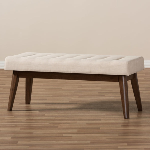 Baxton Studio Baxton Studio Elia Mid-Century Modern Button-Tufted Bench with Walnut Frame for Stylish Seating Light Beige WM1622-BE-Beige/Walnut