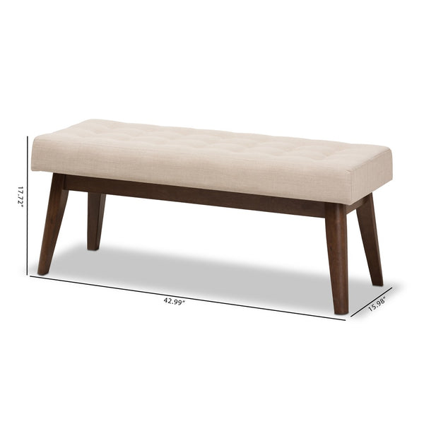 Baxton Studio Baxton Studio Elia Mid-Century Modern Button-Tufted Bench with Walnut Frame for Stylish Seating Light Beige WM1622-BE-Beige/Walnut
