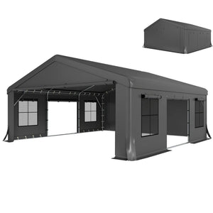 English Elm Stable 20x20 Ft Heavy Duty Portable Carport Shelter with Galvanized Steel Frame Outdoor T3971S00108