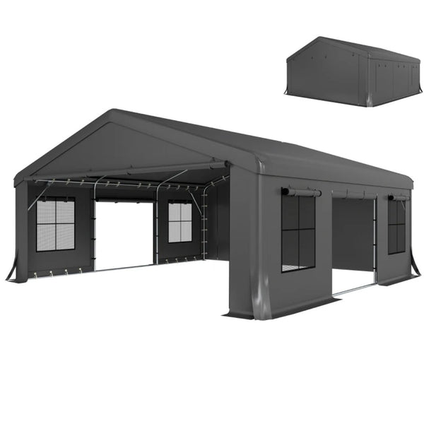 English Elm Stable 20x20 Ft Heavy Duty Portable Carport Shelter with Galvanized Steel Frame Outdoor T3971S00108