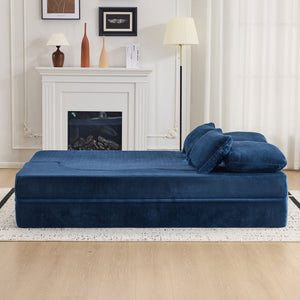 English Elm Queen Foldable Sofa Bed with Plush Chenille Cover, High-Density Foam Convertible Futon for Living Room Guest Room Bedroom Blue W1829P348211