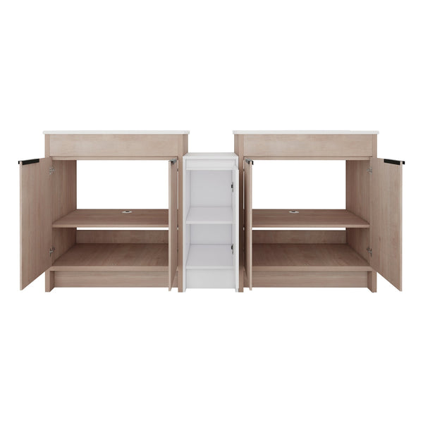 English Elm 72 Inch Freestanding Bathroom Vanity With Ceramic Sink, Soft-Close Doors & Ample Storage Solutions W999S00318